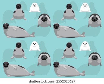 Harp Seal Cute Cartoon Character Seamless Wallpaper Background