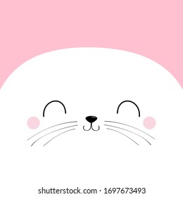 Harp seal pup. White Sea lion head face square icon. Pet baby print for notebook cover, greeting card. Cute cartoon kawaii funny character. Happy Valentines Day. Flat design. Pink background. Vector