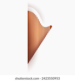 Harp silhouette isolated on white background. String musical instrument in modern creative paper layer style. Vector minimal illustration.