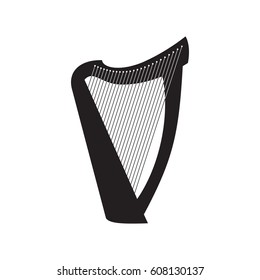 harp In Simple Black Style Isolated On White Background. Created For Mobile, Web, Decor, Print Products, Application.