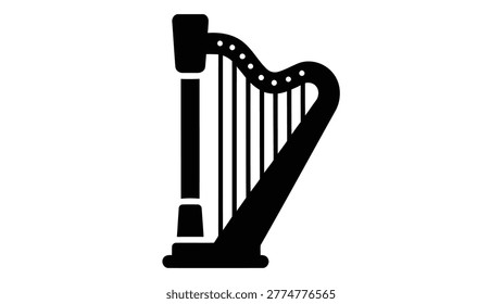 Icono de instrumento de cuerda de arpa, símbolo de equipo musical. Ilustración vectorial de un arpa clásica, perfecta para diseños relacionados con la música, App y Sitios web.