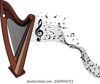 harp stringed musical instrument ilustration