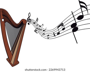 harp stringed musical instrument ilustration