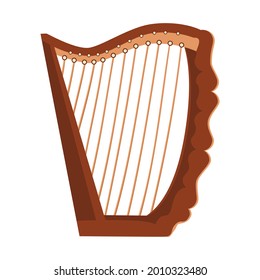 Harp. Stringed musical instrument. Vector. Graphic drawing. Flat style.