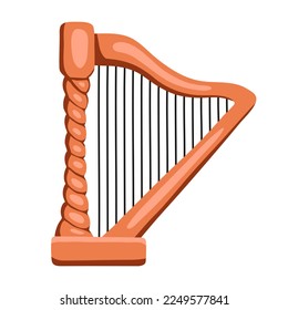 Harp, stringed plucked musical instrument, ancient instrument symbol of Ireland. Flat cartoon style vector illustration