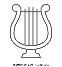 Harp thin line icon, st patrick's day and music, lyre sign, vector graphics, a linear pattern on a white background, eps 10