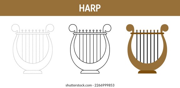 Harp tracing and coloring worksheet for kids