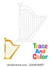 Harp tracing worksheet for kids