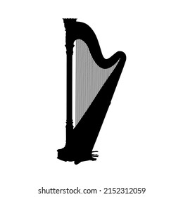 Harp is a traditional musical instrument that is used by picking. white background.