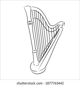 Harp Vector Black White Drawing Outline Stock Vector (Royalty Free ...