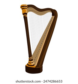 harp, vector drawing musical instrument isolated at white background, hand drawn illustration