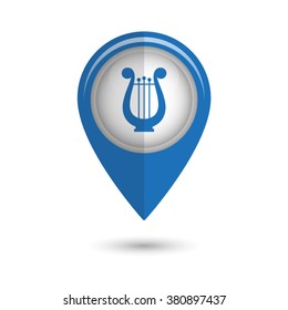 harp - vector icon;  blue map pointer