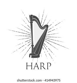 Harp vector illustration icon. Harp music instrument. Classic concert and festival. Isolated On White Background. Vector Illustration