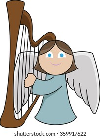 Harpist angel. A cute little angel is playing the harp emphatically.
