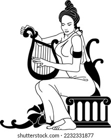 Harpist Playing Music Vector Illustration