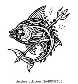 Harpoon fish icon in sketchy style