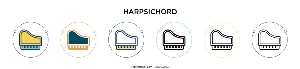 Harpsichord icon in filled, thin line, outline and stroke style. Vector illustration of two colored and black harpsichord vector icons designs can be used for mobile, ui, web