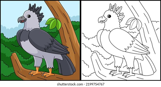 Harpy Eagle Animal Coloring Page Illustration