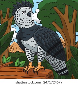 Harpy Eagle Bird Colored Cartoon Illustration