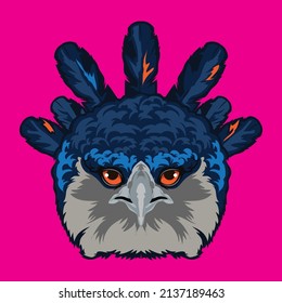 Harpy eagle bird face vector illustration in cartoon style, perfect for kids tshirt design and mascot logo