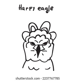 Harpy eagle. Black color. Outline vector illustration on white background.