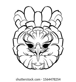 Harpy eagle (head). Line drawing. Vector illustration.