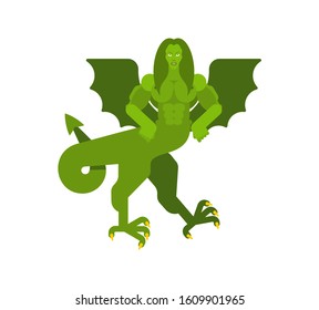 Harpy Woman Bird Mythological animal. flying woman. Fantastic Beast. Monster for coat of arms. Heraldry design element.