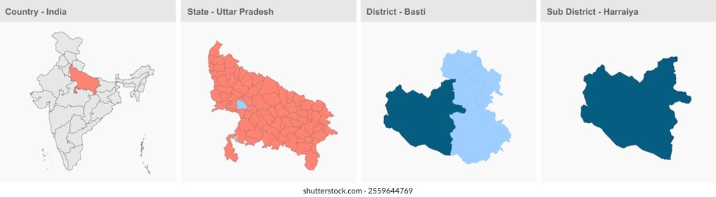 Harraiya map, Basti District, Uttar Pradesh State, Republic of India, Government of  Uttar Pradesh, Indian territory, Eastern India, politics, village, tourism