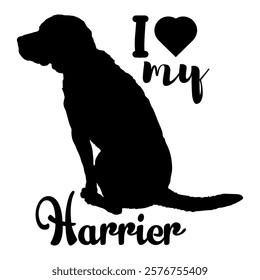 Harrier dog silhouette, dog, dog breeds, logo, vector, silhouette, i love my dog, animal, illustration, icon, sign, design, black, symbol, pet, love