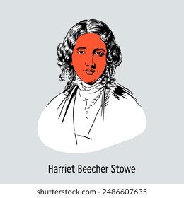 Harriet Beecher Stowe - amerikanische Schriftstellerin, Abolitionistin. handgezeichnete Vektorillustration