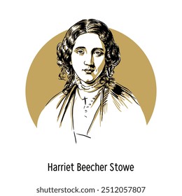 Harriet Beecher Stowe is an American writer, abolitionist, and author of the famous novel Uncle Tom's Cabin. Hand-drawn vector illustration