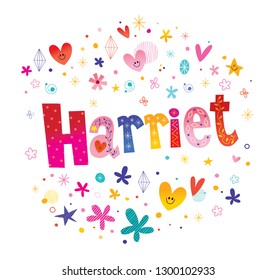 Harriet girls name decorative lettering heart shaped love design