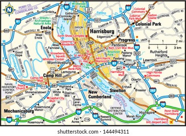 Map Of Harrisburg Pa And Surrounding Cities Harrisburg Pennsylvania Area Map Stock Vector (Royalty Free) 144494311 |  Shutterstock