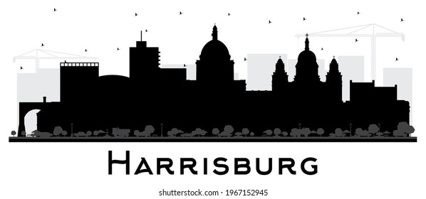 Harrisburg Pennsylvania City Skyline Silhouette with Black Buildings Isolated on White. Vector Illustration. Harrisburg USA Cityscape with Landmarks. Business Travel and Tourism Concept.