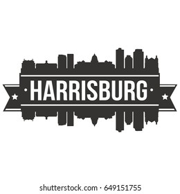 Harrisburg Pennsylvania, Skyline Silhouette Design City Vector Art Stencil.