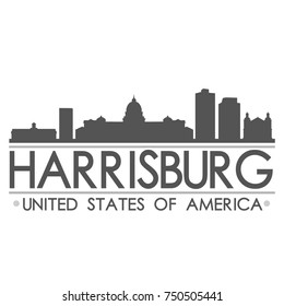 Harrisburg Pennsylvania Skyline Silhouette Design City Vector Art Famous Buildings Illustration.