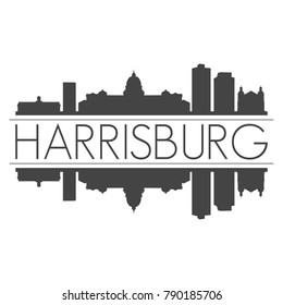 Harrisburg Pennsylvania USA Skyline Vector Art Mirror Silhouette Emblematic Buildings