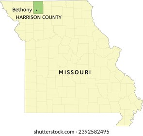 Harrison County and city of Bethany location on Missouri state map