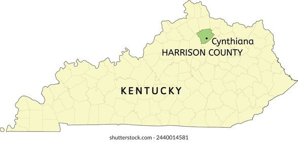 Harrison County and city of Cynthiana location on Kentucky state map