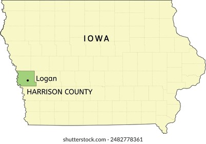 Harrison County and city of Logan location on Iowa state map