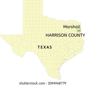 Harrison County and city of Marshall location on Texas state map