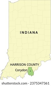 Harrison County and town of Corydon location on Indiana state map