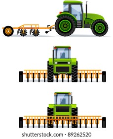 Harrow Tractor (Set #43). Set of the car icons in vector.