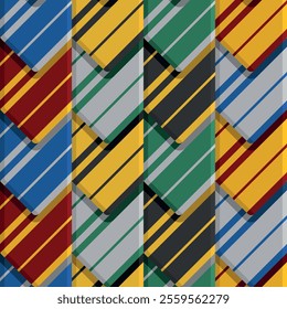 Harry Potter four gryffindor slytherin ravenclaw hufflepuff student wizard college striped school ties vector square seamless pattern or texture.