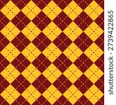 Harry Potter gryffindor red and yellow diagonal squares with crossed dashed lines. Magical school student college vector seamless pattern or texture.