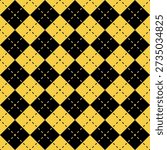 Harry Potter Hufflepuff black and yellow diagonal squares with crossed dashed lines. Magical school college vector seamless pattern or texture.