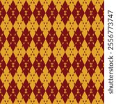 Harry Potter magical student Gryffindor college yellow red school rhombus sweater with dashed lines vector square seamless pattern or texture.