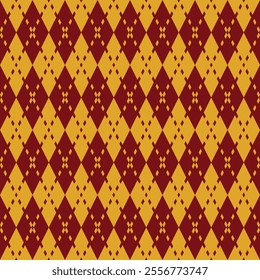 Harry Potter magical student Gryffindor college yellow red school rhombus sweater with dashed lines vector square seamless pattern or texture.