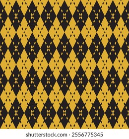 Harry Potter magical student Hufflepuff college yellow black school rhombus sweater with dashed lines vector square seamless pattern or texture.