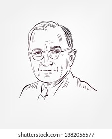 Harry S. Truman Usa President Vector Sketch Portrait